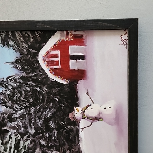 Red Barn, Snowman, Pine trees Winter Scene by A.V.Art - Picture 4 of 8